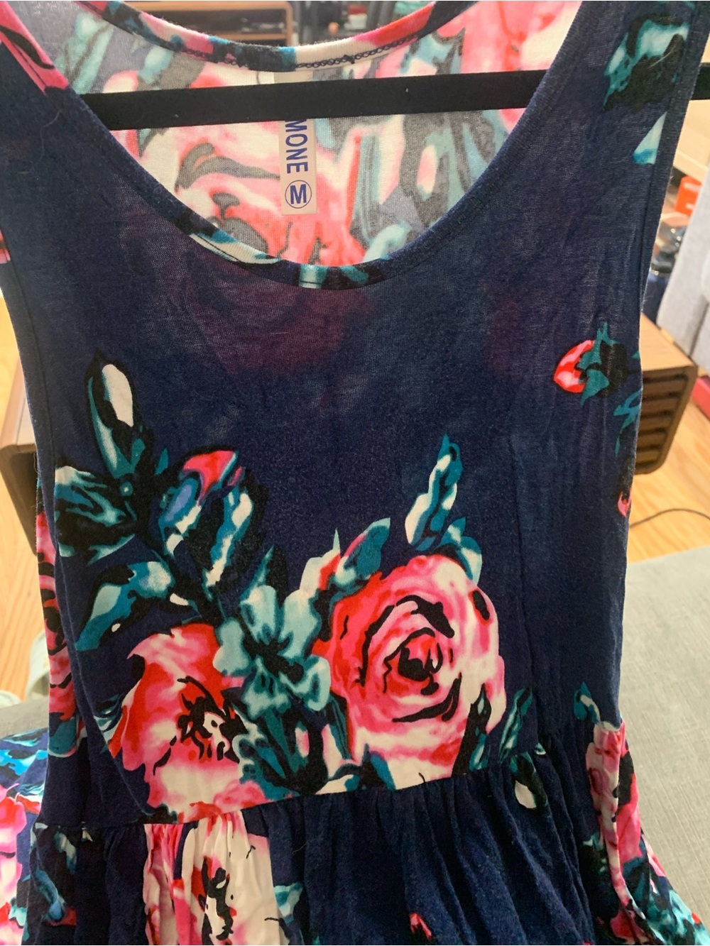 Floral Navy and Pink Sleeveless Dress